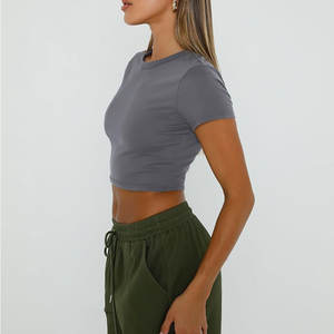 Nueva moda cómoda Crop Tops camiseta logotipo personalizado ropa de verano señora Crop Top alta calidad logotipo personalizado Crop Tops camiseta - Product Image 3