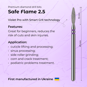 Broca de diamante para uñas Diamond Safe Flame de 2.5mm, violeta, PRO Smart Grit, herramienta de manicura de marca privada, fabricante. - Product Image 3