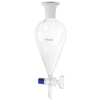 Entonnoirs de séparation en verre borosilicaté transparent AARK Lab Boro 3.3 en forme de poire avec robinet de débit Rota Flow, graduation imprimée blanche, logo personnalisé pour laboratoire