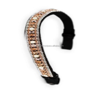 Nuevo diseño, perlas doradas y cristales, banda decorativa para cejas de caballo de cuero inglés negro en todos los tamaños personalizados, formas y colores - Product Image 5