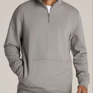 Sweat à capuche motif quart de fermeture éclair pour hommes de grande taille pull d'hiver en éponge française noir avec col à capuche sweat-shirt hommes vente en gros - Product Image 1