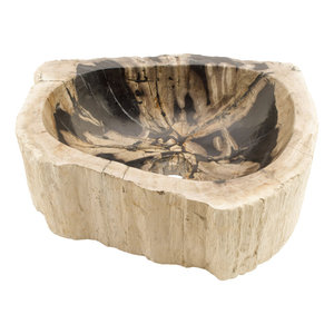 Fregadero de lavabo de piedra de madera petrificada hecho a mano rústico para decoración de baño Premium Hotel & Villa - Product Image 1