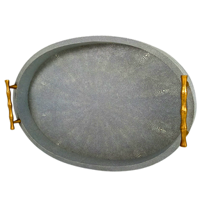 Bon marché en vrac 0.58x0.38x0.065 Shagreen Faux ovale stockage thé/nourriture plateaux de service avec poignée - Product Image 5