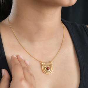 Collar con colgante de jaspe rojo de lujo para mujer, joyería minimalista chapada en oro, piedras preciosas hechas a mano delicadas, elegante regalo bohemio de - Product Image 3