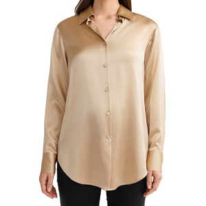 Custom Design Women's Vintage Casual Solid Silk Blend <b>Blouse</b> Turn-down Collar Full Sleeves Quick Dry Breathable Fabric-OEM - Product Image 1