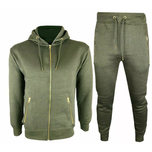 Conjunto de sudadera con capucha y joggers de lana con cremallera ajustada para hombre, chándal para deportes y entrenamiento - Product Image 1