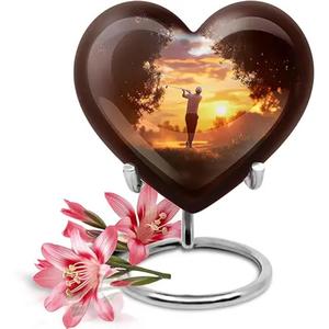 Urna de cremación de aluminio de tamaño personalizado para restos funerarios Juego de urnas de entierro con urnas de corazón y recuerdo del exportador indio - Product Image 5