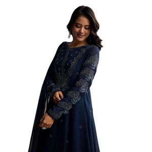 ชุด anarkali ลูกปัดสีฟ้ากับ dupatta สำหรับผู้หญิงเครื่องแต่งกายชาติพันธุ์แฟชั่นตามสั่งผู้ผลิตชุดปาร์ตี้ - Product Image 4