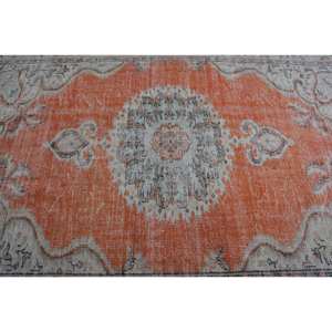 Tapis Vintage en Laine Turque de 5ft 9in X 8ft 8in, Orange Gris, Plat, Tissage, Patchwork, pour Décorations de Salon, Support en Latex - Product Image 5