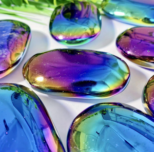 <b>Hot</b> Selling Exterior Natural Polished Aura Obsidian High-quality 60mm Home Decor Crystal Flat Palm <b>Stone</b> - Product Image 5