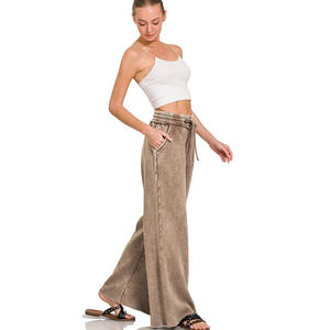 Vente flash Pantalon palazzo en coton 100% délavé à l'acide Pantalon large unisexe à pattes évasées Pantalon de survêtement délavé à la pierre de style streetwear - Product Image 3