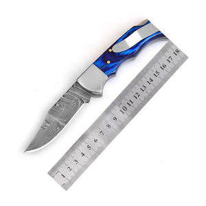 Cuchillo de bolsillo plegable con hoja de acero de Damasco de nuevo diseño directo de fábrica OEM al mejor precio con funda de cuero ligera personalizable - Product Image 1