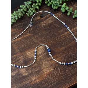 Collier style Navajo en lapis-lazuli et perles d'eau douce, avec chaînes en argent sterling en forme de boule/ancrage/chiffre, design perlé tendance pour cadeaux - Product Image 4