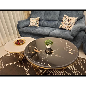 Ensemble de table basse ronde de haute qualité avec dessus en marbre Base en métal Table centrale Salon Restaurant Table à thé Ensemble de 2 - Product Image 3
