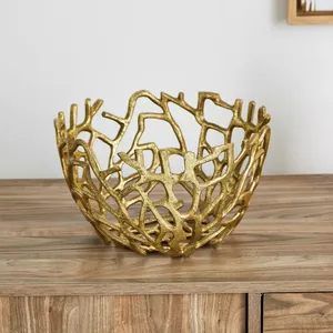 โรยาลชามผลไม้ทองตกแต่งมือแกะสลักออกแบบที่กําหนดเองทําผลไม้ที่สวยงามเสิร์ฟขนมเสิร์ฟชามโลหะ - Product Image 2