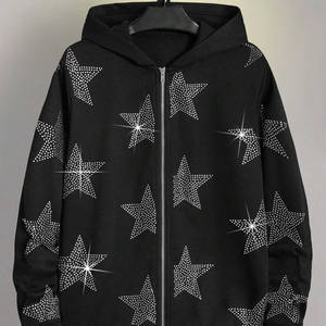 Comfortable Winter Streetwear <b>Hoodies</b> <b>for</b> <b>Men</b> Custom Printed Rhinestone <b>Work</b> 100% Cotton Pullover - Product Image 4