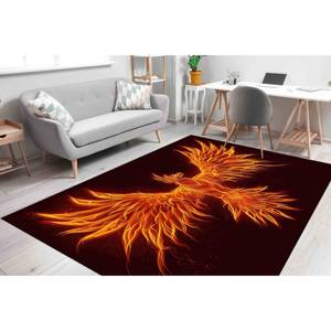 Tapis noir et rouge - Tapis en chenille imprimé avec un motif de phénix, tapis à poils doux - Product Image 4