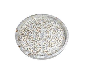 Bandeja de servicio con incrustaciones de hueso de fregona Floral de madera Natural hecha a mano de alta calidad, inspirada en el hogar, Perla de resina hecha a mano - Product Image 3