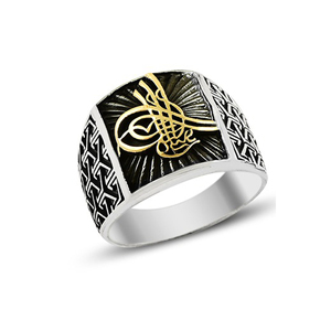 Anello da uomo in argento con motivo ottomano Tughra - Product Image 2
