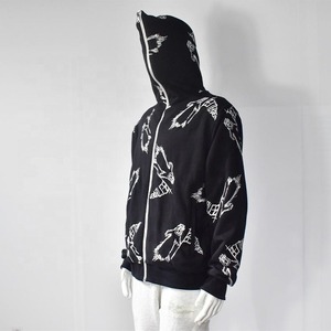 Sudadera con capucha con cremallera de cara completa de lana de algodón 100% personalizada, ropa de calle transpirable corta sólida, Sudadera con capucha, cremallera negra para invierno - Product Image 2