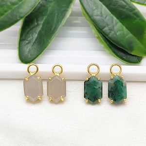 Nouveau Design à la mode teint émeraude pierre précieuse hexagone pendentif 925 argent broche réglage bijoux de charme - Product Image 4