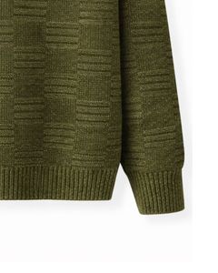 Suéter Polo de Punto Jacquard para Hombre, Manga Larga, Cuello con Botones, Informal, para Invierno, Color Verde Oliva, para Venta al por Mayor - Product Image 6