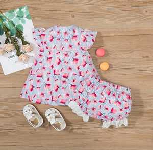 Elegante vestido de verano para niñas-Estampado de rosas y mariposas con mangas con volantes, mezcla de algodón, lavable a máquina - Product Image 2