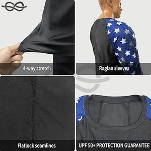 Drapeau américain pour hommes UPF 50 + Protection solaire imprimé Rash Guard chemises de bain à manches longues léger séchage rapide Protection UV - Product Image 4