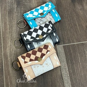 Nouveaux portefeuilles en cuir à carreaux usinés à la main de nouvelle mode Style de concepteur de luxe à la mode suspendus avec porte-clés Mini porte-monnaie de carte - Product Image 1