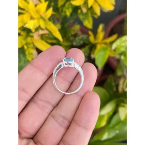 Oval Blue Topaz Engagement Ring 925 Sterling Silver Handmade Gemstone Ring Wholesale Jewelry Supplier - Product Image 4