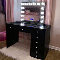 Table de maquillage de style iconique de luxe avec 15 ampoules LED et interrupteur à intensité variable, bureau de maquillage