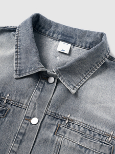 แจ็กเก็ตผ้ายีนส์หมุดย้ำสำหรับผู้ชายเสื้อผ้ายีนส์ออกแบบได้ตามต้องการ - Product Image 3