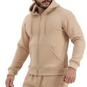 Tissu doux hommes sweat à capuche zippé taille confortable sweat à capuche zippé sweat décontracté à la mode sweat à capuche vêtements de sport blanc uni - Product Image 1