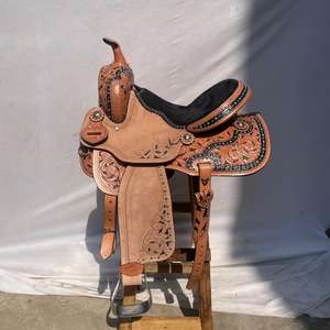 Conjunto de Silla de Montar Western de Cuero con Diseño Artístico de Barril de Madera Premium |   Juego de Herrajes de Acero Inoxidable Hechos a Mano para Montar a Caballo - Product Image 3