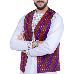 Couleur violette hommes mode broderie Afghani traditionnel fait à la main doré brodé toile respirant coupe-vent gilet - Product Image 3