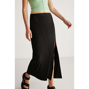 ETHIQUET Vanessa <b>Women's</b> Pleated Fabric Slit Detail Long <b>Pencil</b> Relaxed Fit <b>Skirt</b> - Product Image 3