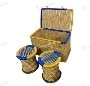 Elegante Otomana Sarkanda de Bambú, Reposapiés Indio Muddha, Taburete con Cesta de Almacenamiento, para Sala de Estar, Jardín, Apartamento Ecológico - Product Image 4