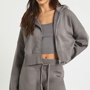High Quality Women Tracksuit Featuring A <b>Cropped</b> <b>Zip</b> <b>Up</b> <b>Hoodie</b> Casual Fit For Bulk Buyers With Elastic Waist And Drawstring 2024 - Product Image 2