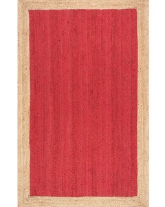 Handmade 100% Natural Jute and Cotton Rug Red Door <b>Mat</b> with Abstract Pattern Area Rugs & Sets for Living Room - Product Image 4