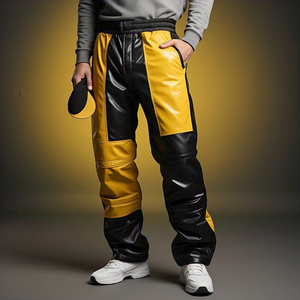 Noir jaune taille élastique pantalon en cuir hommes en plein air Style de rue en cuir PU pantalon pantalon hommes personnalisé en cuir panneau pantalon hommes - Product Image 4