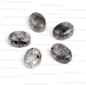 Cuarzo Rutilado Negro Natural de Alta Calidad, Corte Ovalado de 10x14mm, Cabujón Calibrado, Pulido, Sin Orificio, para Joyería - Product Image 4