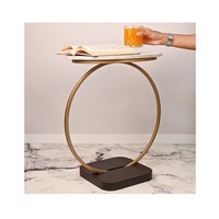 Mesa Auxiliar Redonda Moderna con Acabado de Madera Lisa y Patas de Metal Resistentes para una Decoración de Sala de Estar Elegante y Funcional