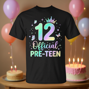 T-shirt ufficiale Pre-N per ragazze di 12 anni, t-shirt promozionale per il 12° compleanno per ragazze - Product Image 3