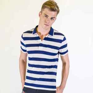 Logo personnalisé décontracté Slim affaires rayé polo pour hommes Bur Berry 100% coton respirant bouton de jogging à manches longues - Product Image 1