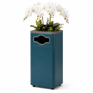 Poubelle commerciale TH-CTC-004 bleu sarcelle foncé de qualité supérieure avec arrangement de fleurs artificielles pour hall d'hôtel et bureau - Product Image 1