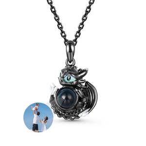 Jeulia Personalized Photo Projection Sterling Silver Necklace with Gold Plated <b>Dragon</b> Design - Product Image 1