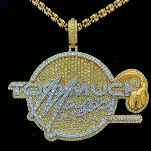 เครื่องประดับฮิปฮอปแบบสั่งทำจี้925ชื่อโลโก้ตัวหนังสือโมอิสซาไนต์ทรงกลมสีเงินสเตอร์ลิงชุบทอง - Product Image 1