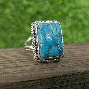 แหวนพลอยเทอร์ควอยส์โบโฮทำด้วยมือ925เป็นของขวัญเครื่องประดับโบฮีเมียนสำหรับเธอแหวนพลอยแฟชั่น - Product Image 2