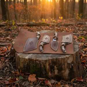 Ensemble de couteaux de chef sur mesure de haute qualité en acier Damas avec manches en bois, 7 pièces avec étui en cuir - Product Image 4