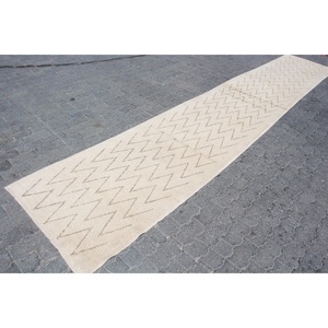 3x16.3 ft Vintage <b>Rug</b>, Turkish <b>Runner</b> <b>Rug</b>, White Brown Ikat Wool <b>Rug</b> - Product Image 3